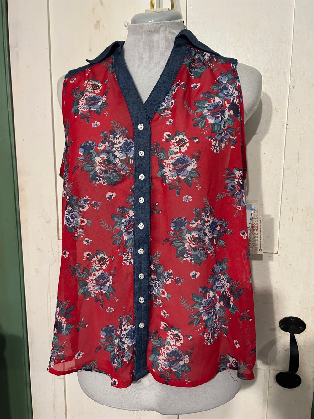 NOSWT Canyon River Blues Sleeveless Top Blouse Vintage Americana Hippie Western